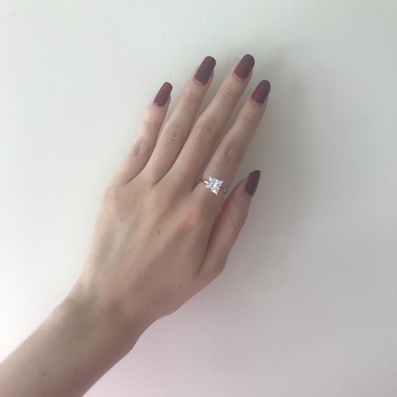 Sterling Silver 3CT Princess Cut Solitaire Ring - Picture 4 of 8